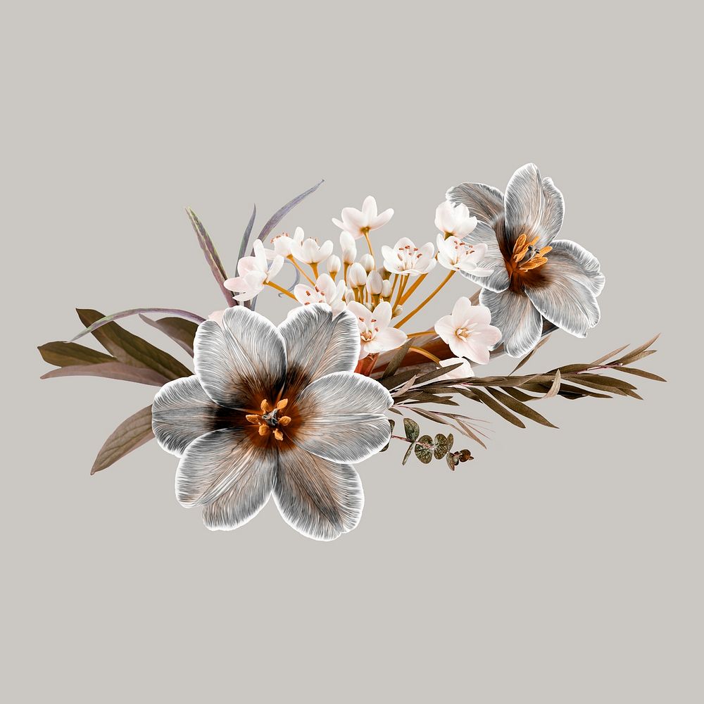 Feminine flower bouquet sticker, greige design
