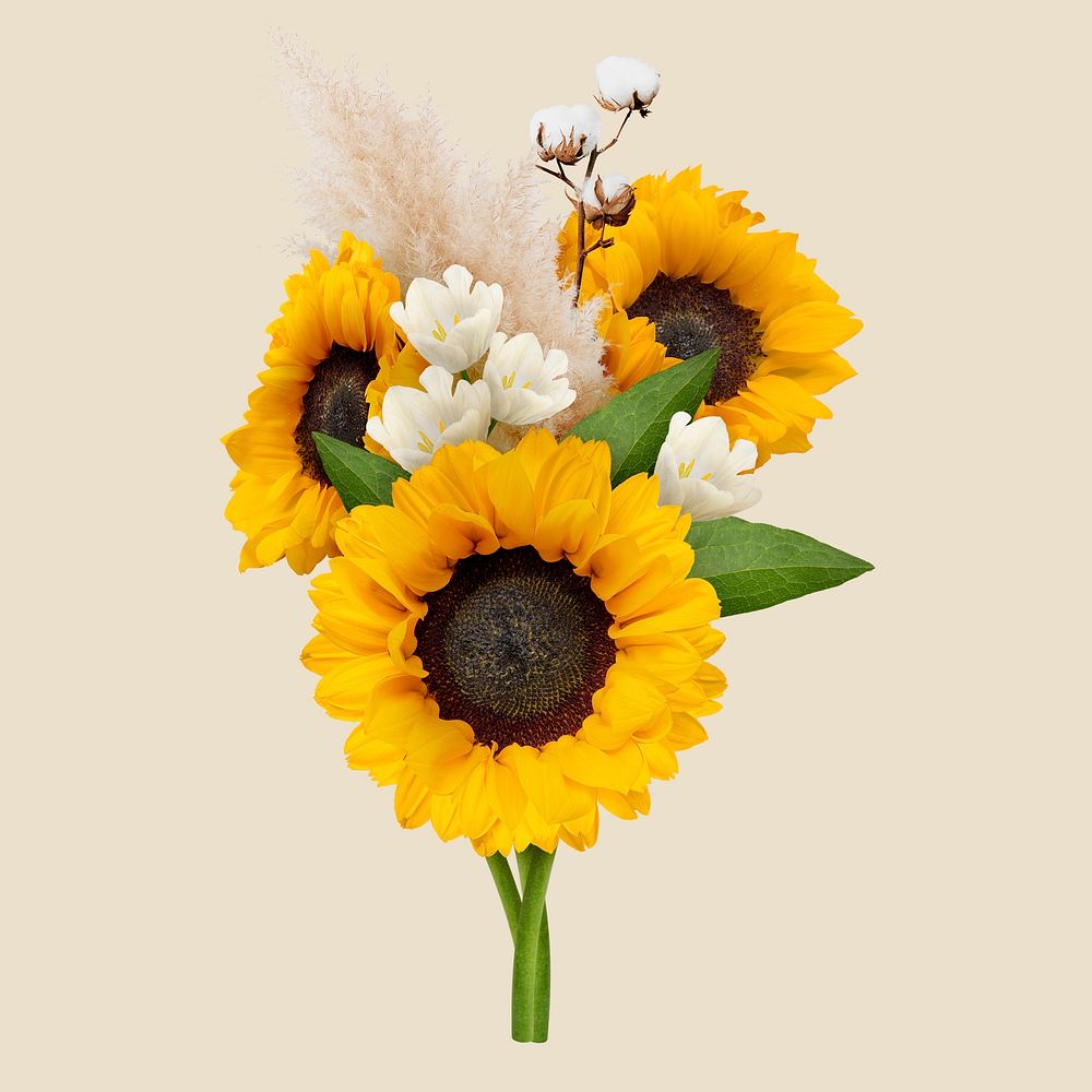 Sunflowers flower bouquet collage element, botanical psd design