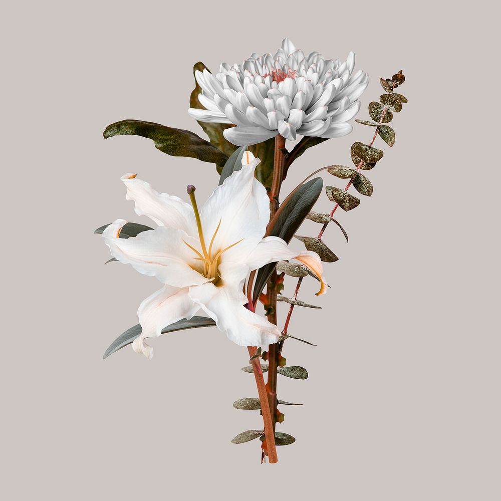 Feminine flower collage element, color psd design