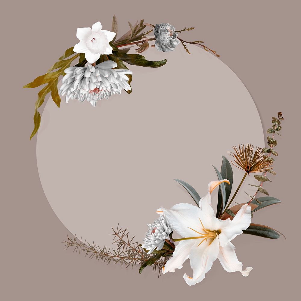 Greige flower frame background, nature design