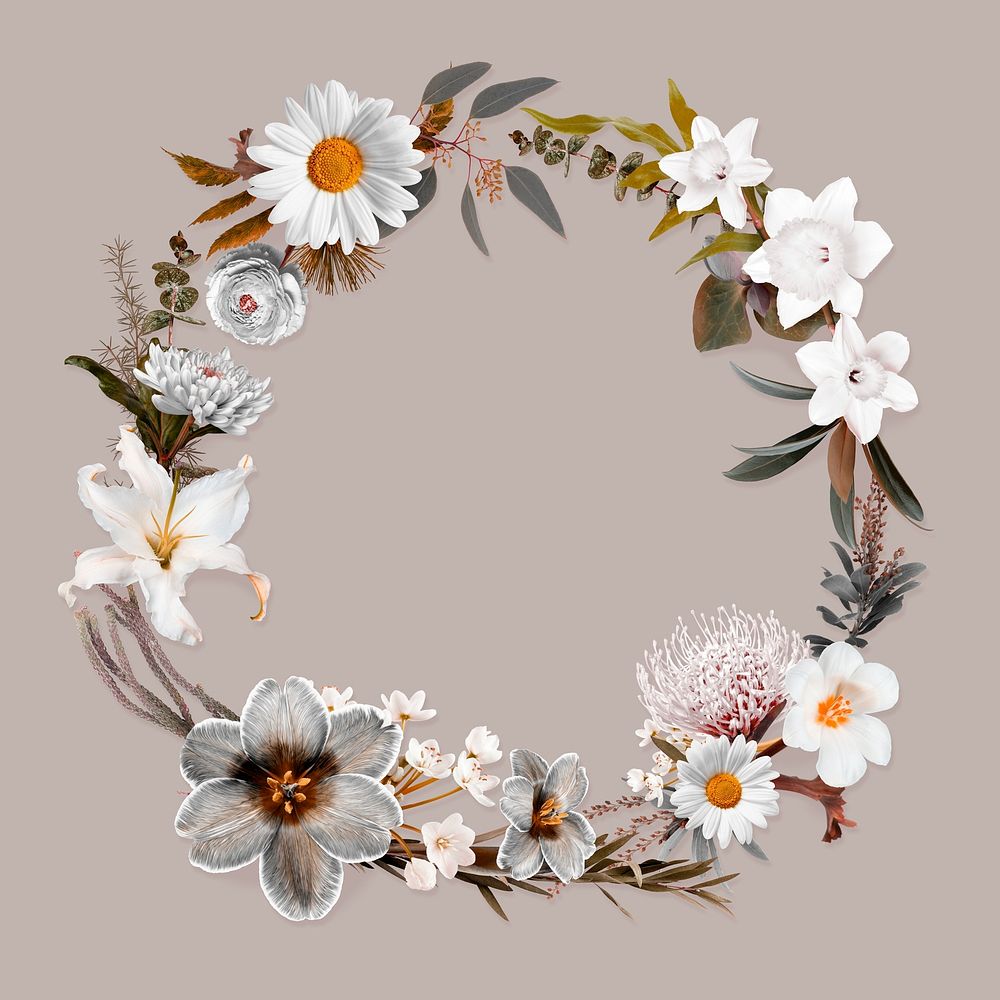 Greige flower frame background, nature design