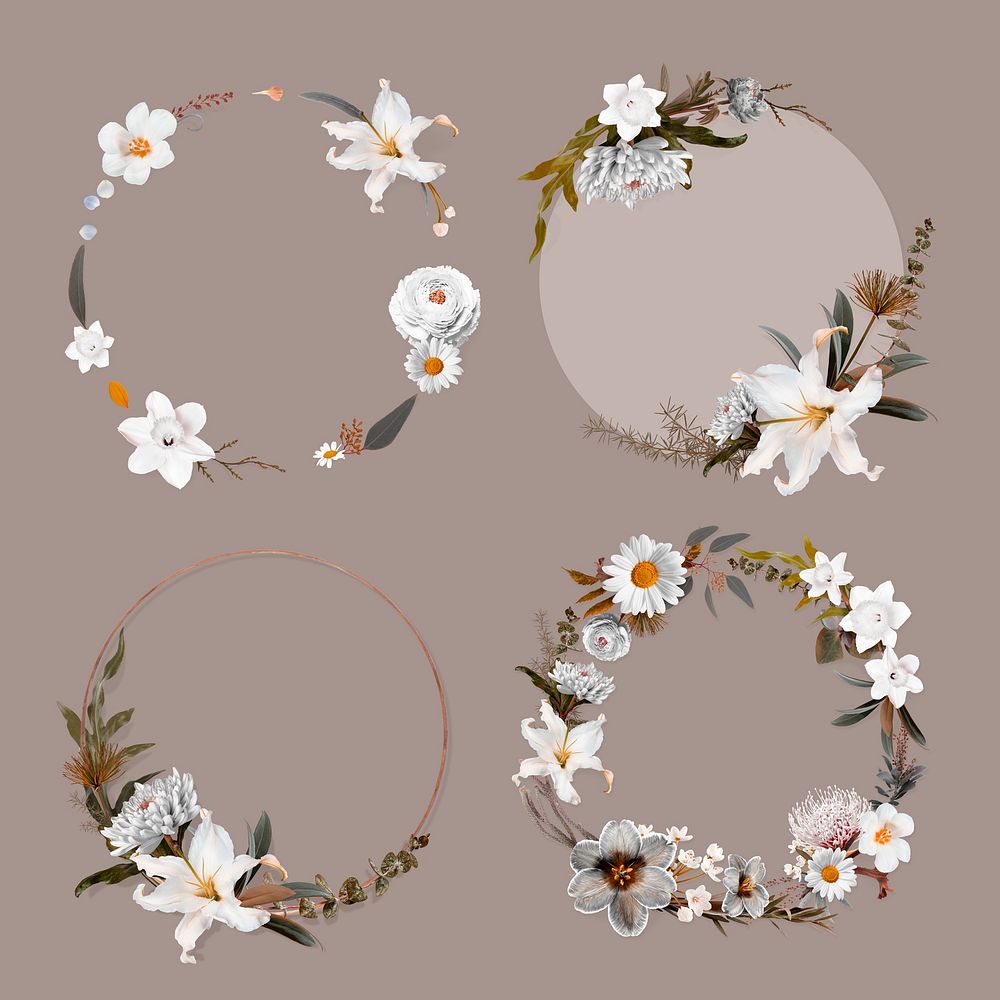 Floral frame collage elements, botanical psd design set