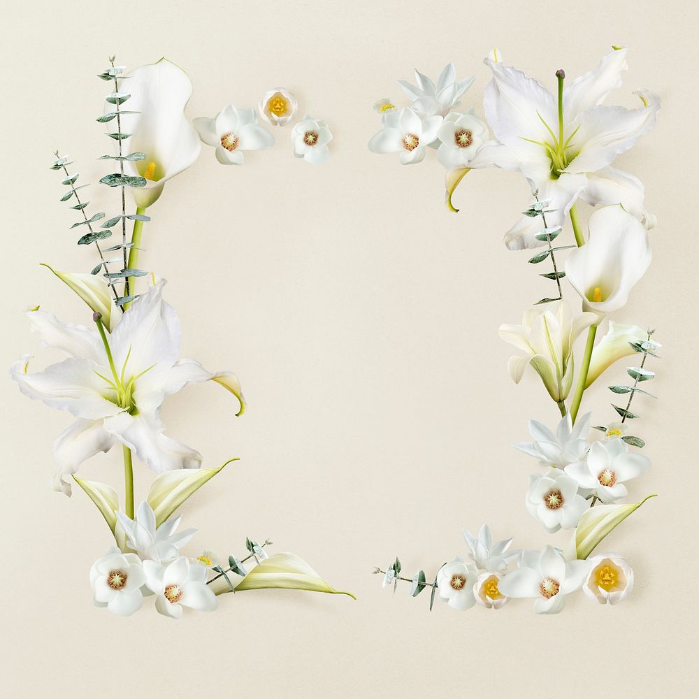 Lilies flower frame, floral psd design
