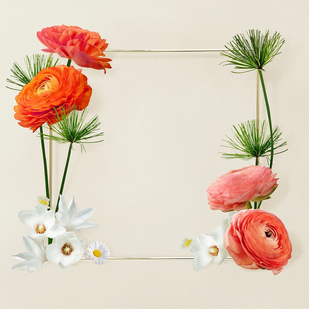 Colorful flower bouquet frame, floral psd design
