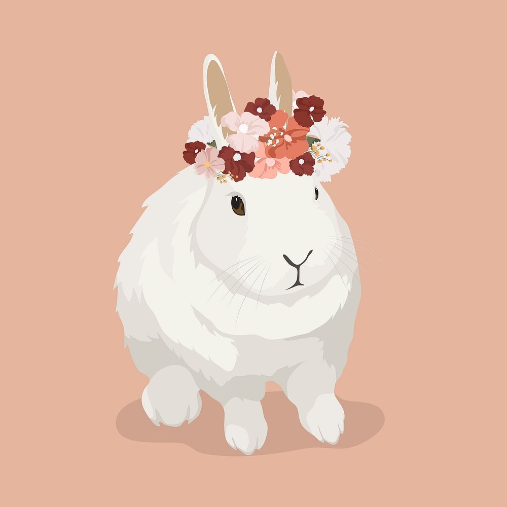 Cute bunny, rabbit wearing flower crown, cute animal illustration clipart