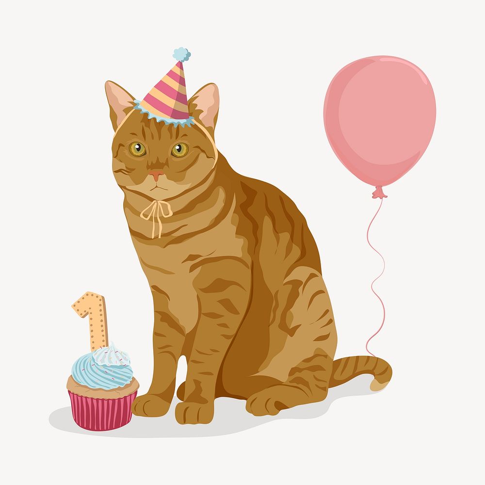 Ginger shorthair cat, festive party illustration clipart