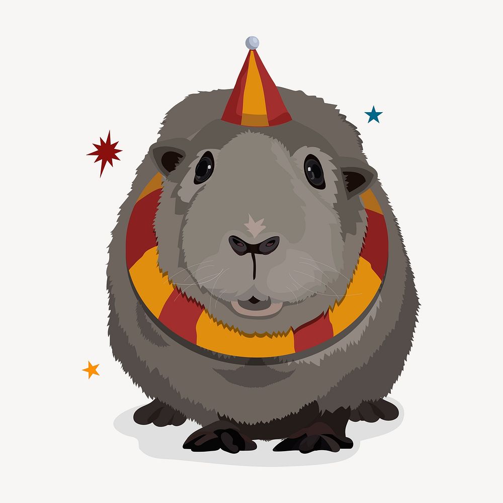 Guinea pig with a hat and scarf, circus animal illustration clipart