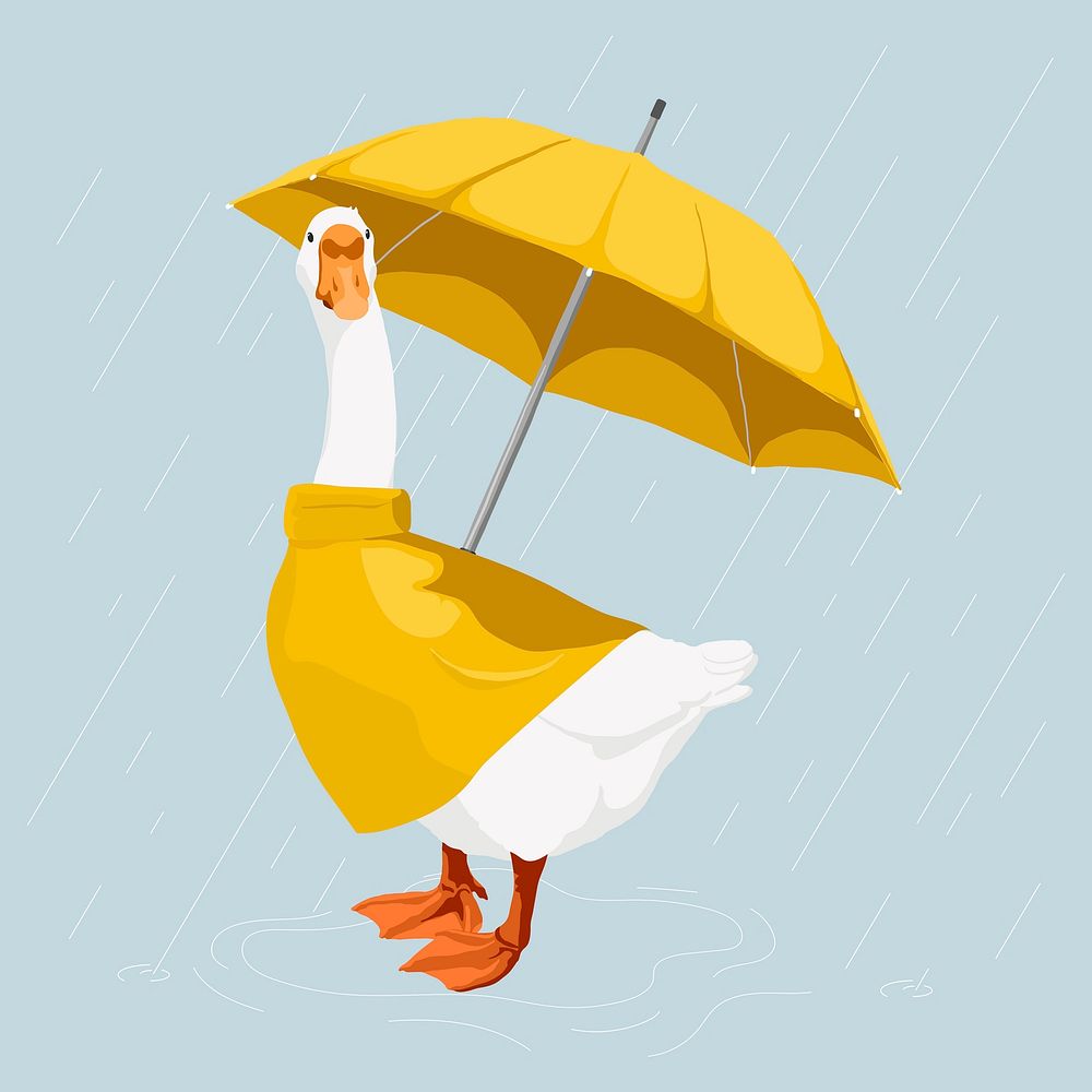 Duck with umbrella, rainy day illustration clipart
