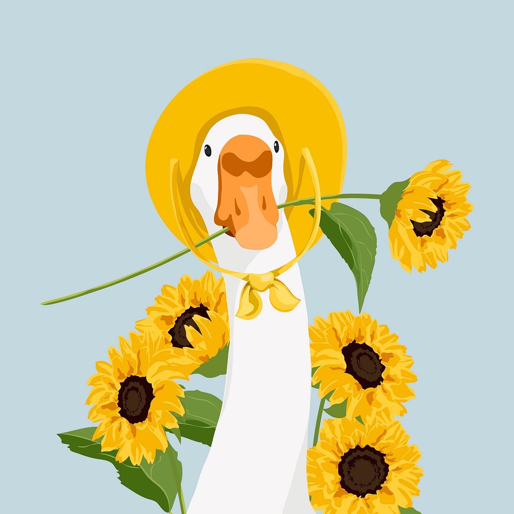 Summer duck, sunflower and hat illustration clipart