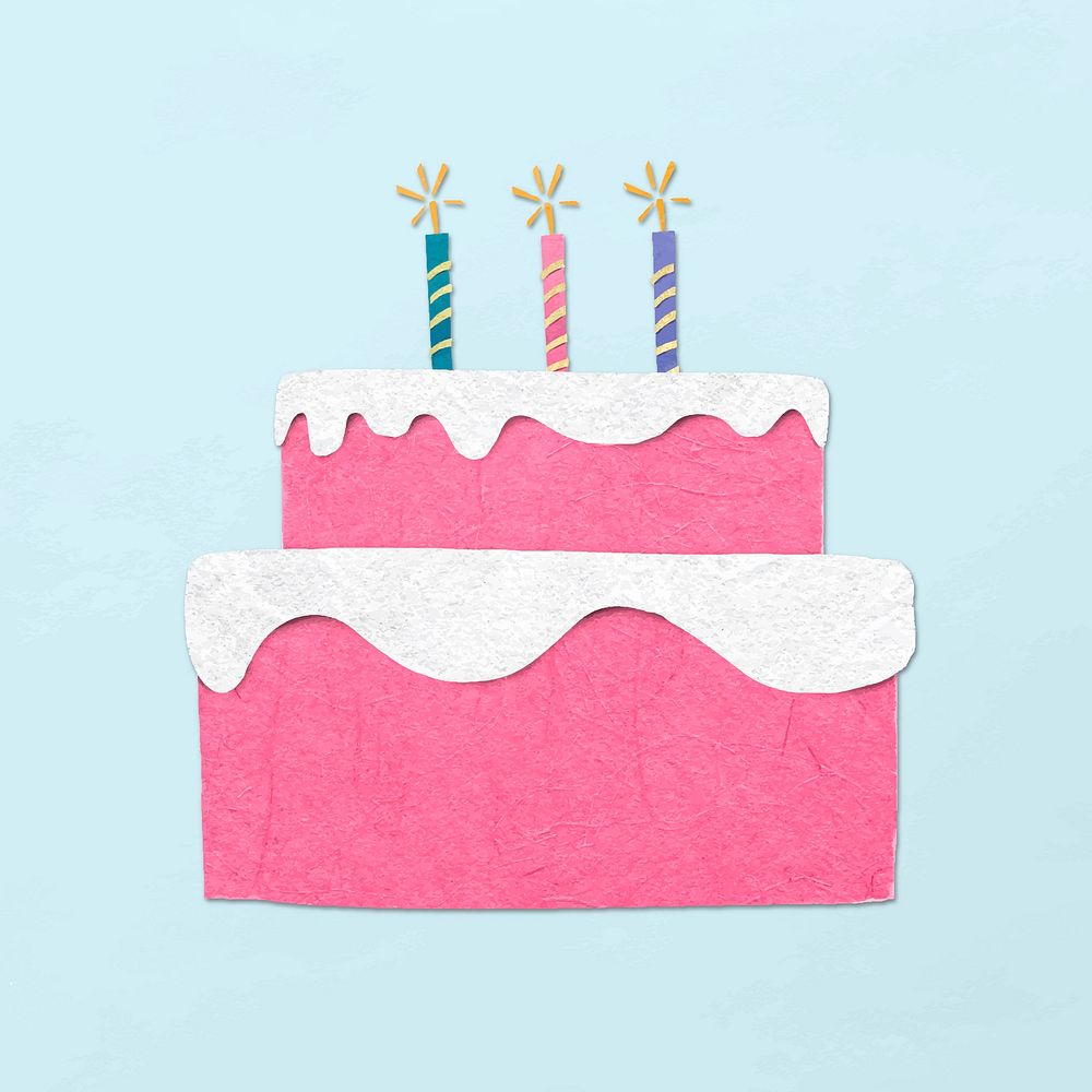 Pink cake sticker, paper craft design vector