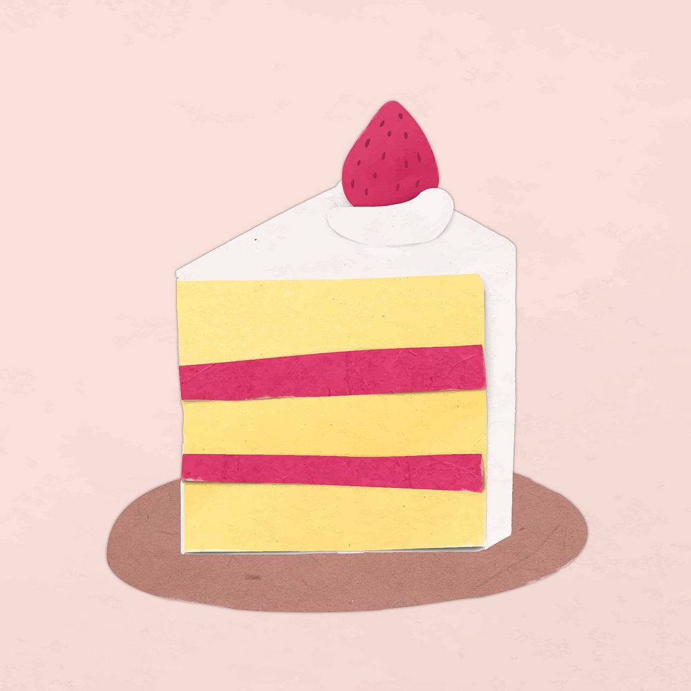 Strawberry cake sticker, paper craft design vector