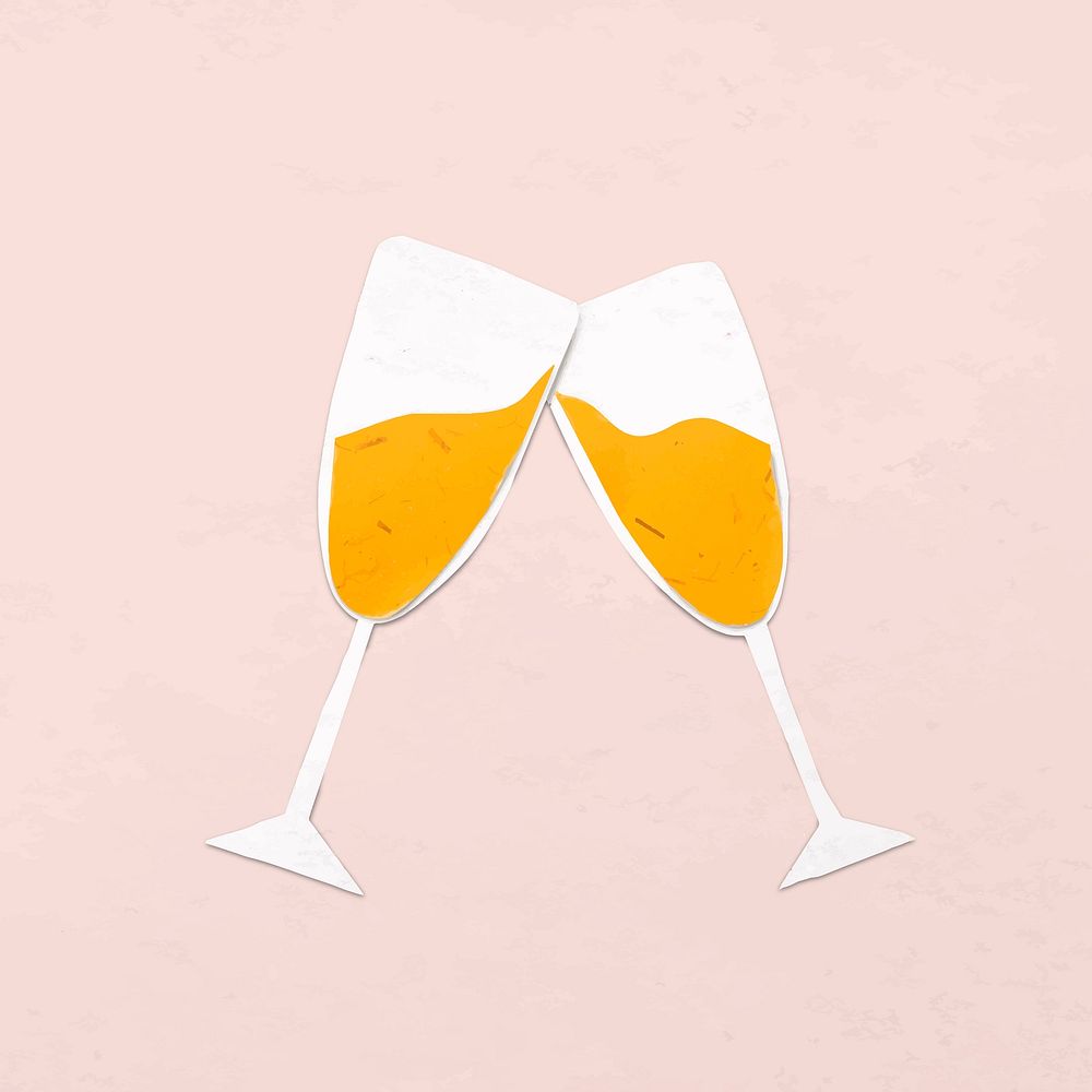 Champagne collage element, paper craft design vector
