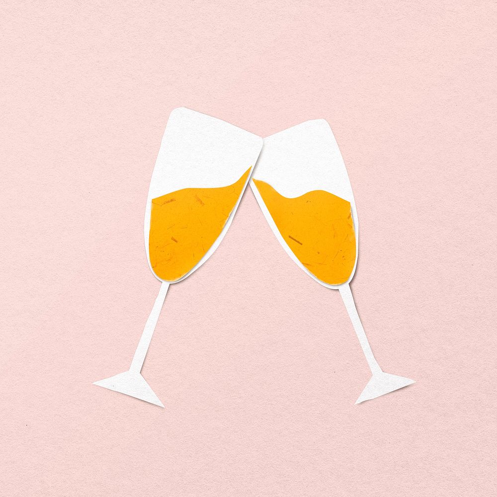 Champagne collage element, paper craft design psd