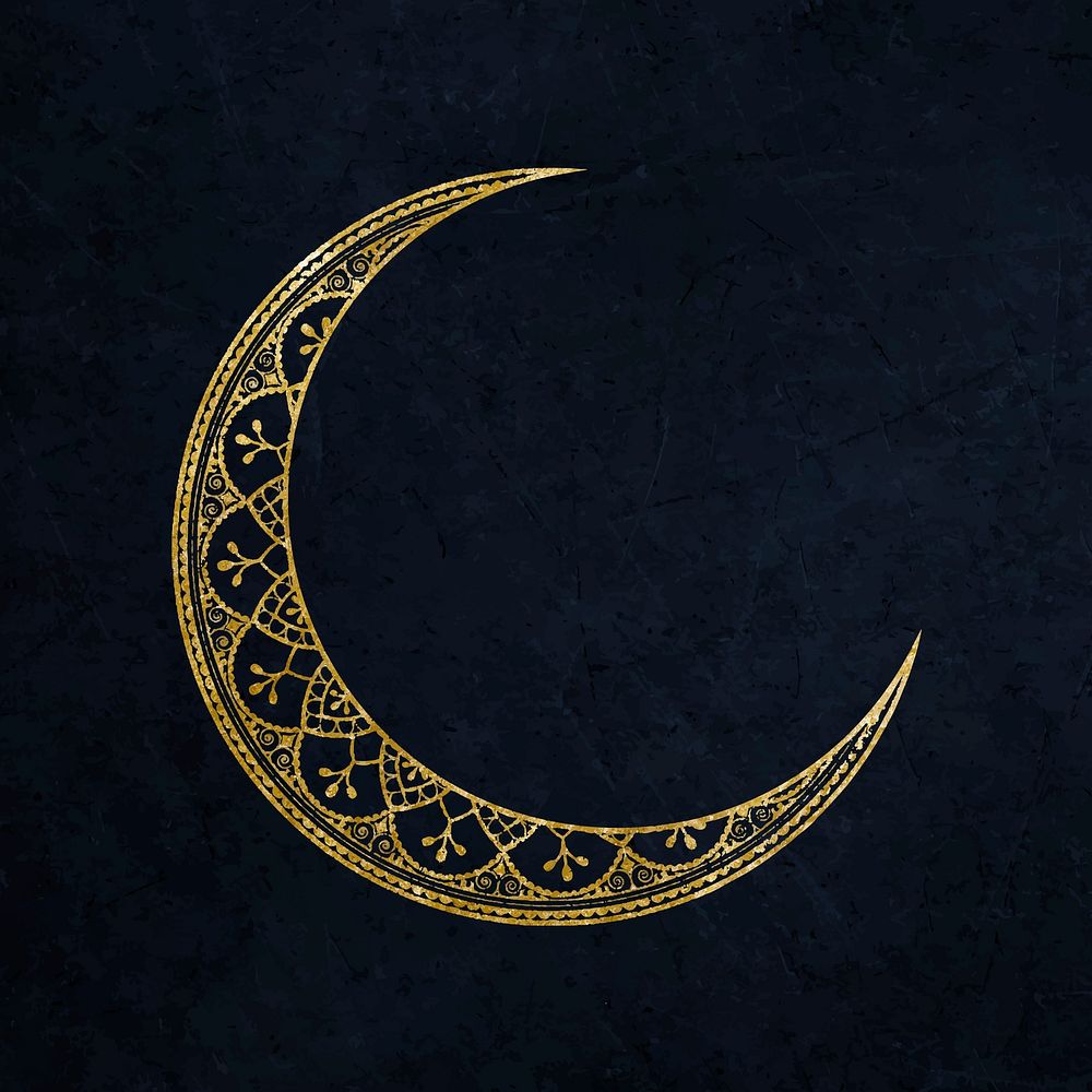 Gold moon sticker, festive collage element vector