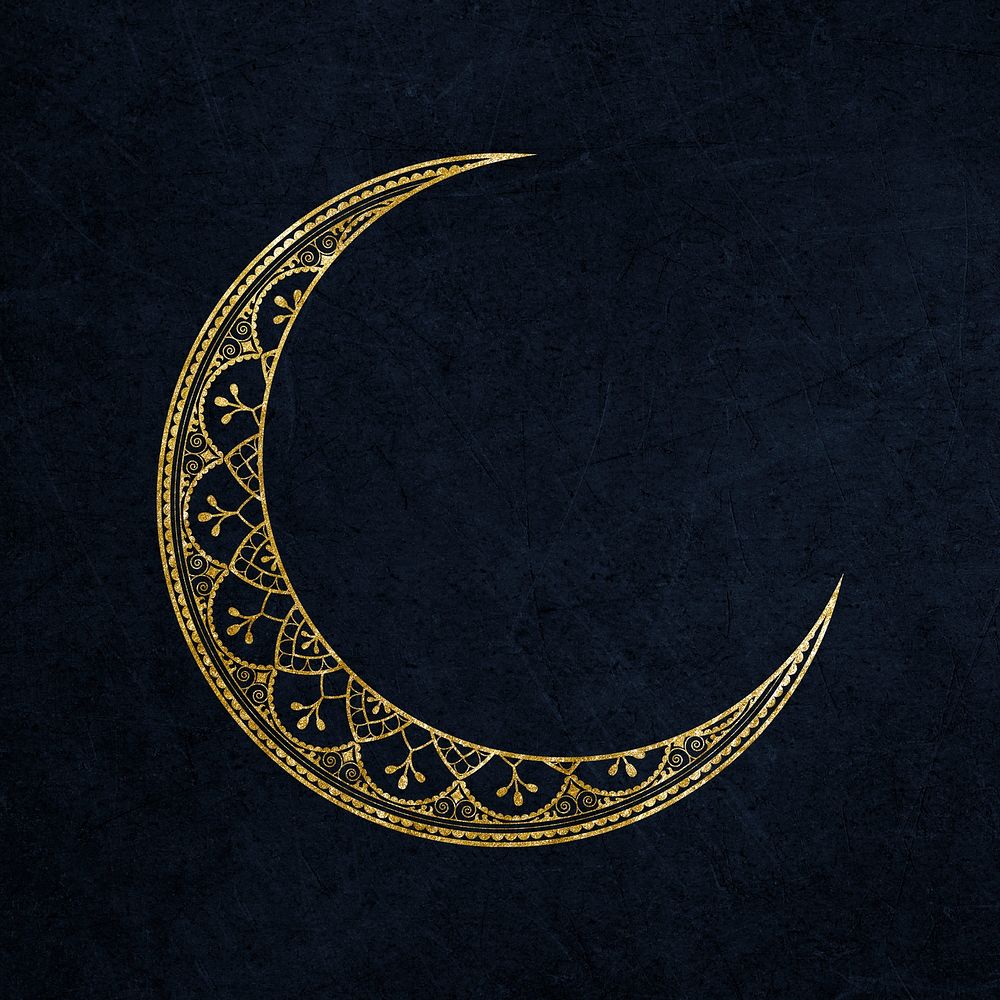 Gold moon sticker, festive collage element psd