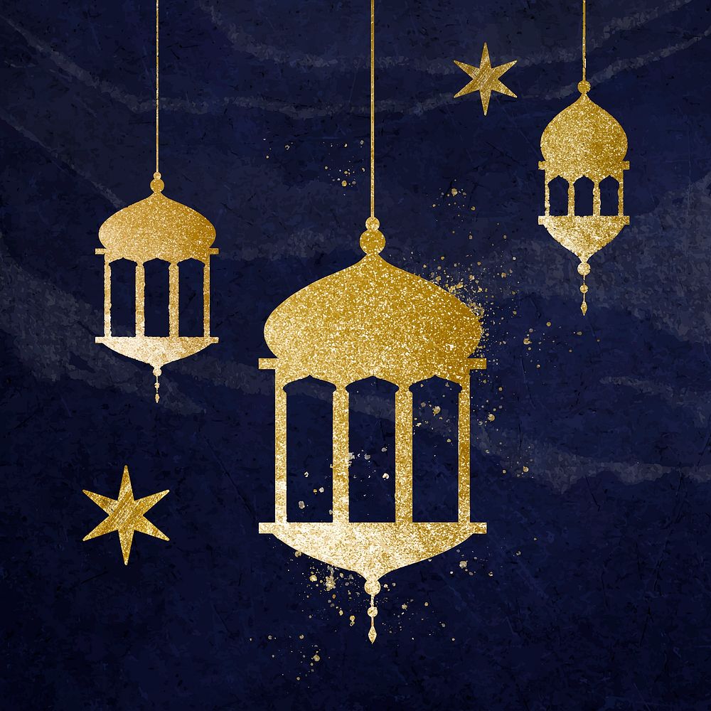 Gold lantern sticker, festive collage element vector