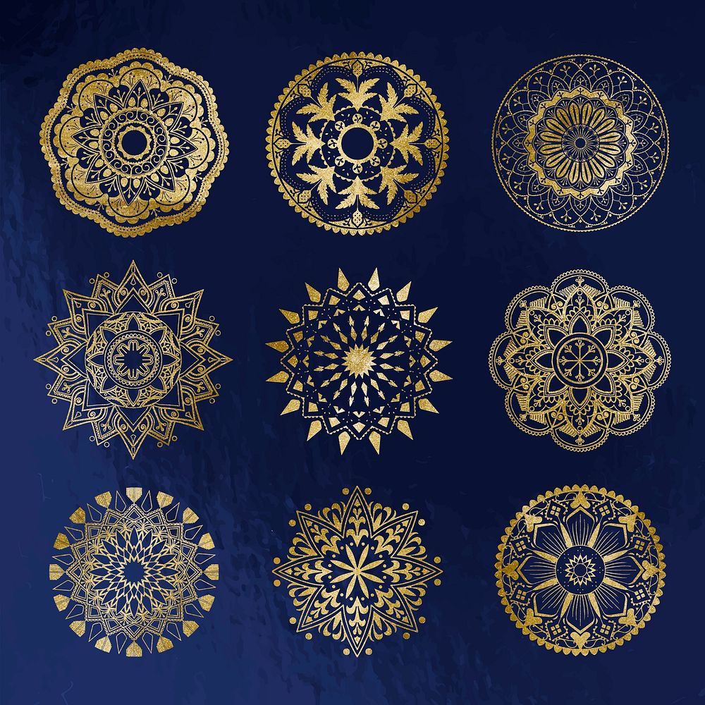 Gold mandala sticker set, festive collage element vector