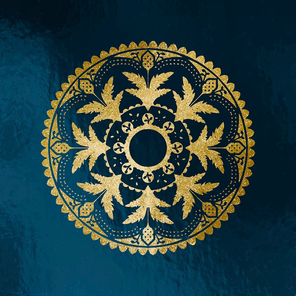 Gold mandala sticker, festive collage element vector