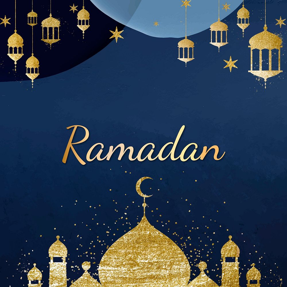 Gold Ramadan Facebook post template, festive design, vector
