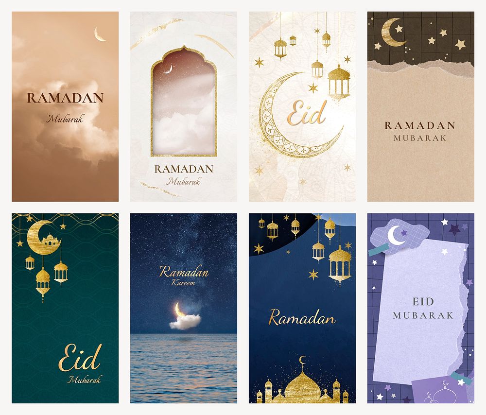 Aesthetic Islamic festival story template designs, vector