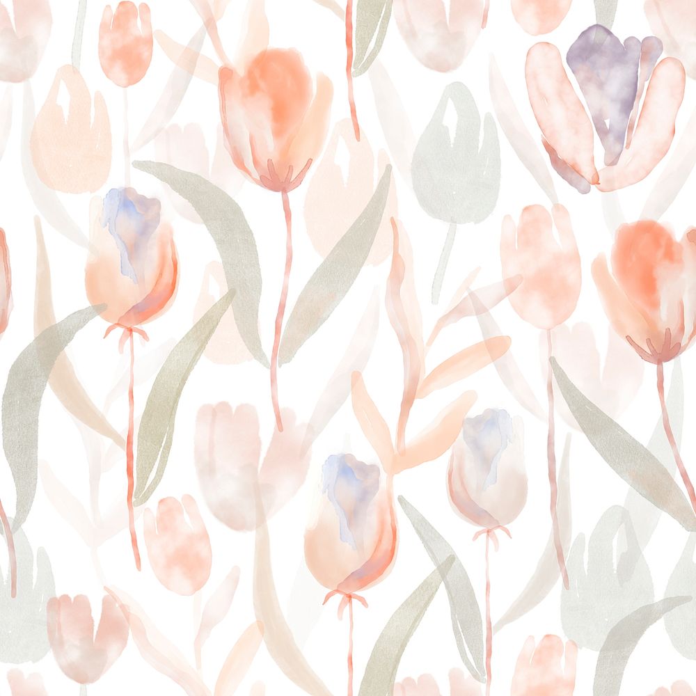 Floral background, seamless pattern watercolor orange tulip graphic psd