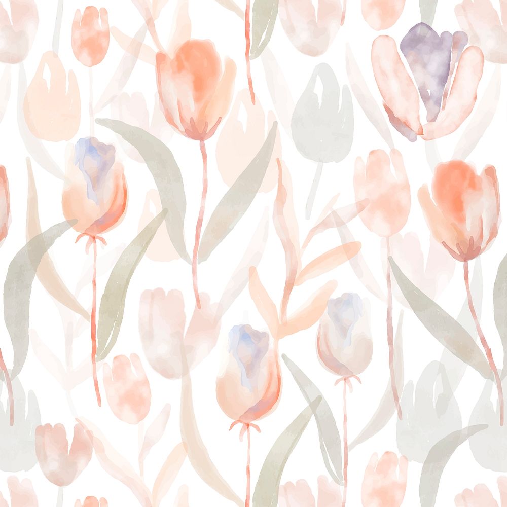 Floral background, seamless pattern watercolor orange tulip graphic vector