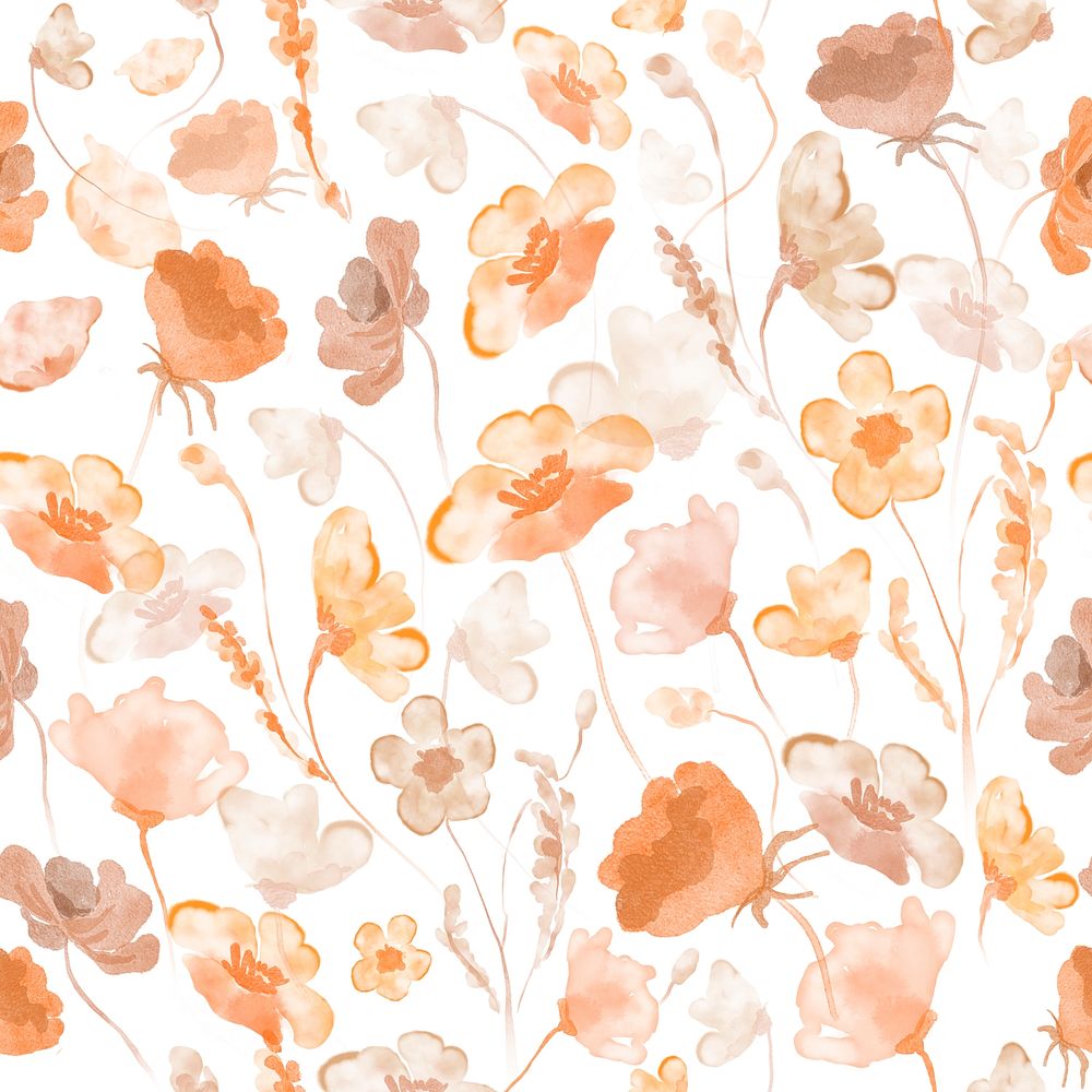 Floral background, seamless pattern watercolor orange anemone flower graphic