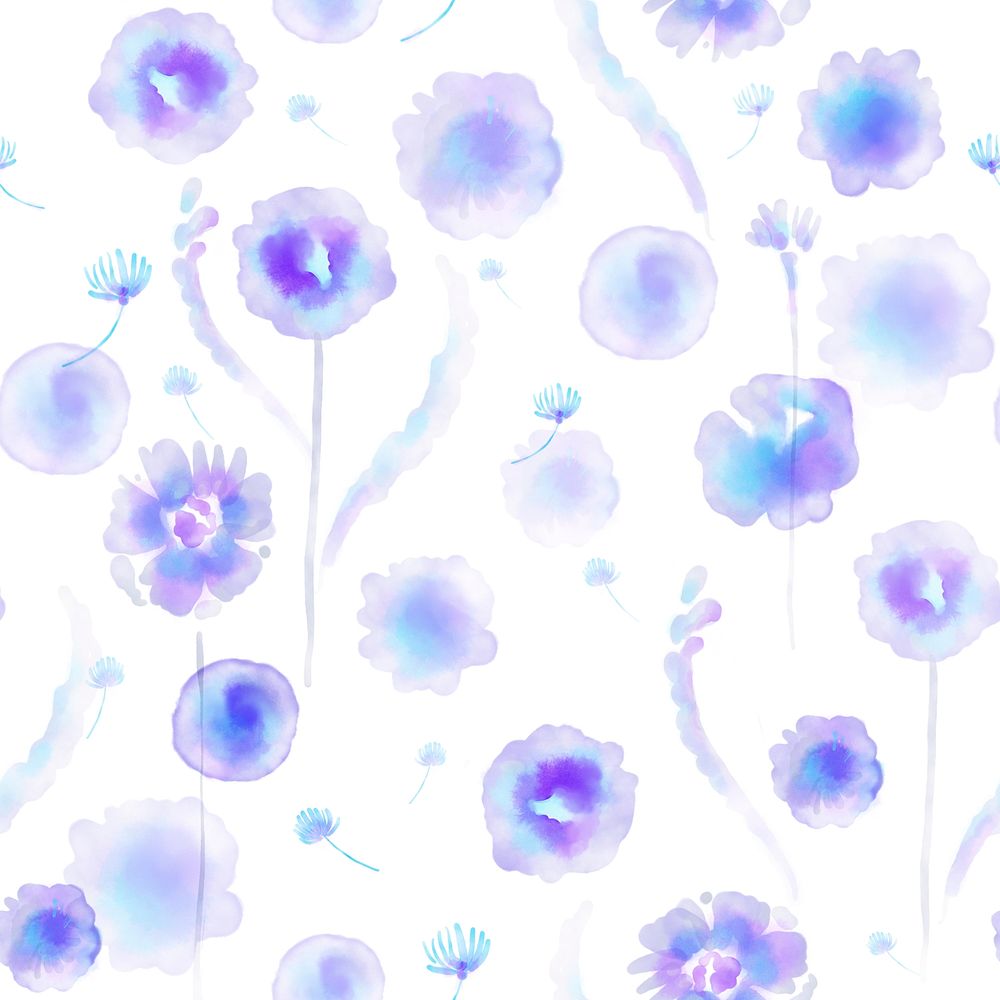 Floral background, seamless pattern watercolor blue & purple graphic