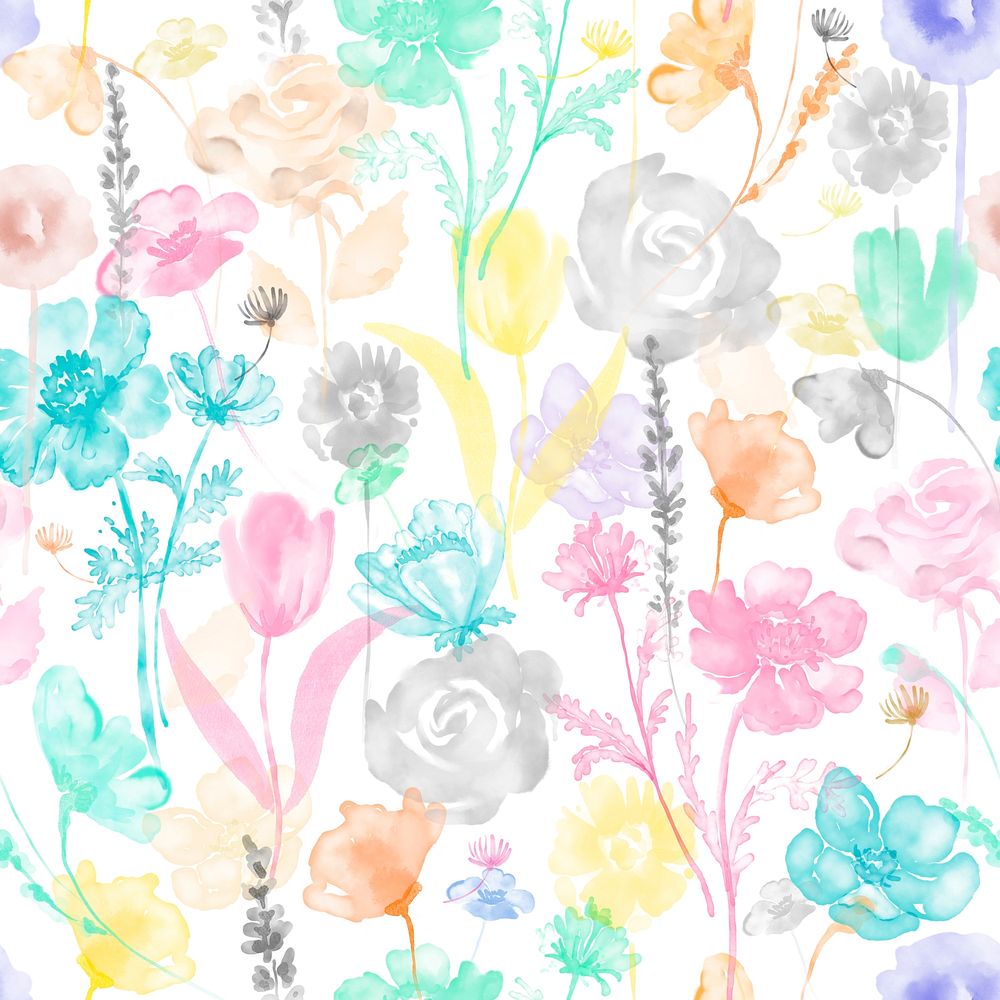 Floral background, seamless pattern watercolor colorful flower graphic