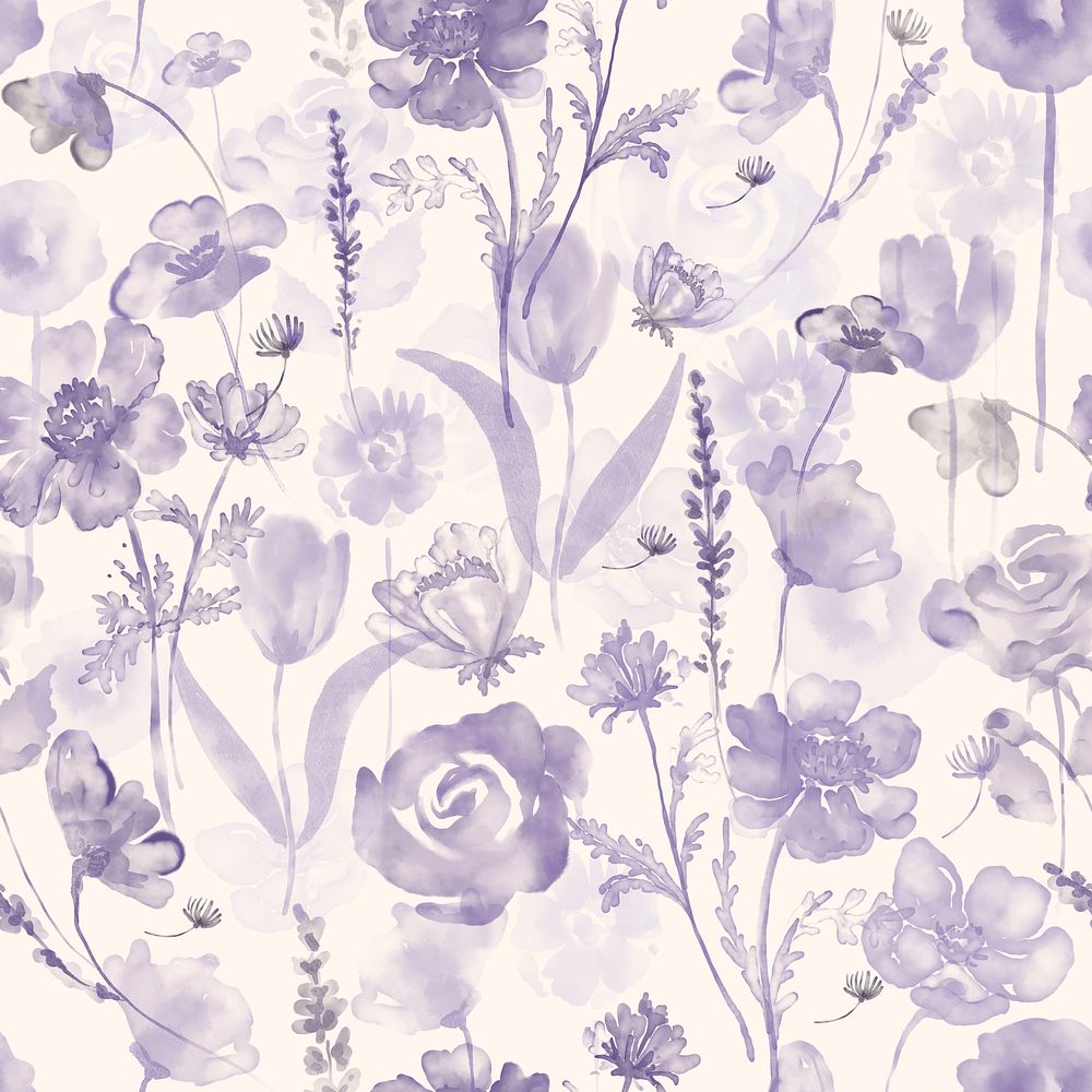 Floral background, seamless pattern watercolor purple flower graphic psd