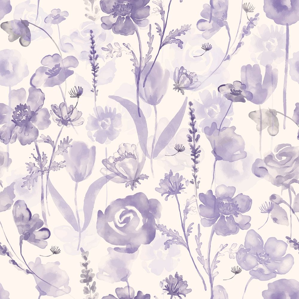 Floral background, seamless pattern watercolor purple flower graphic vector