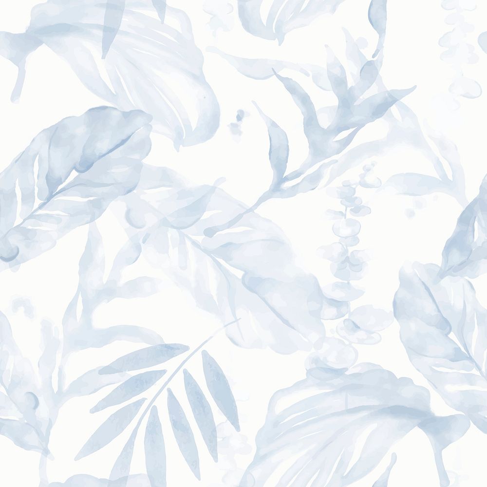 Blue botanical background, seamless pattern leaves graphic vector