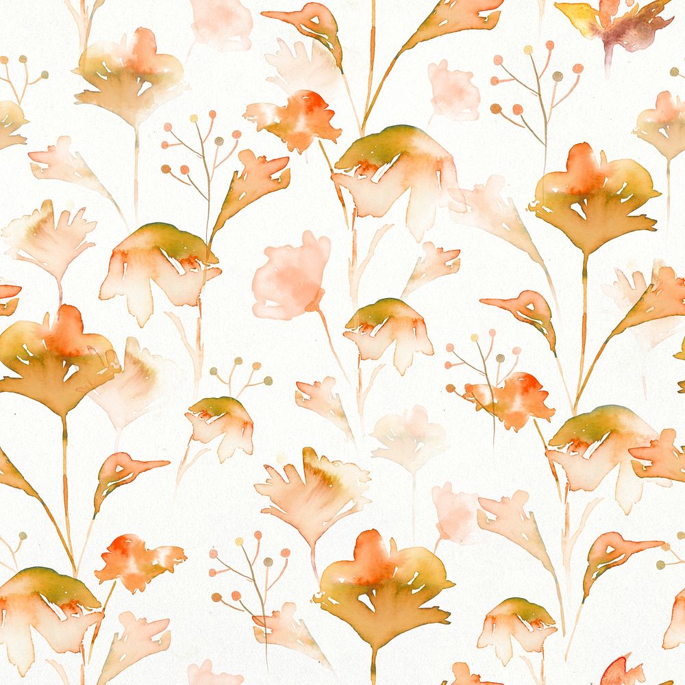 Watercolor nature background, seamless pattern orange leaf graphic