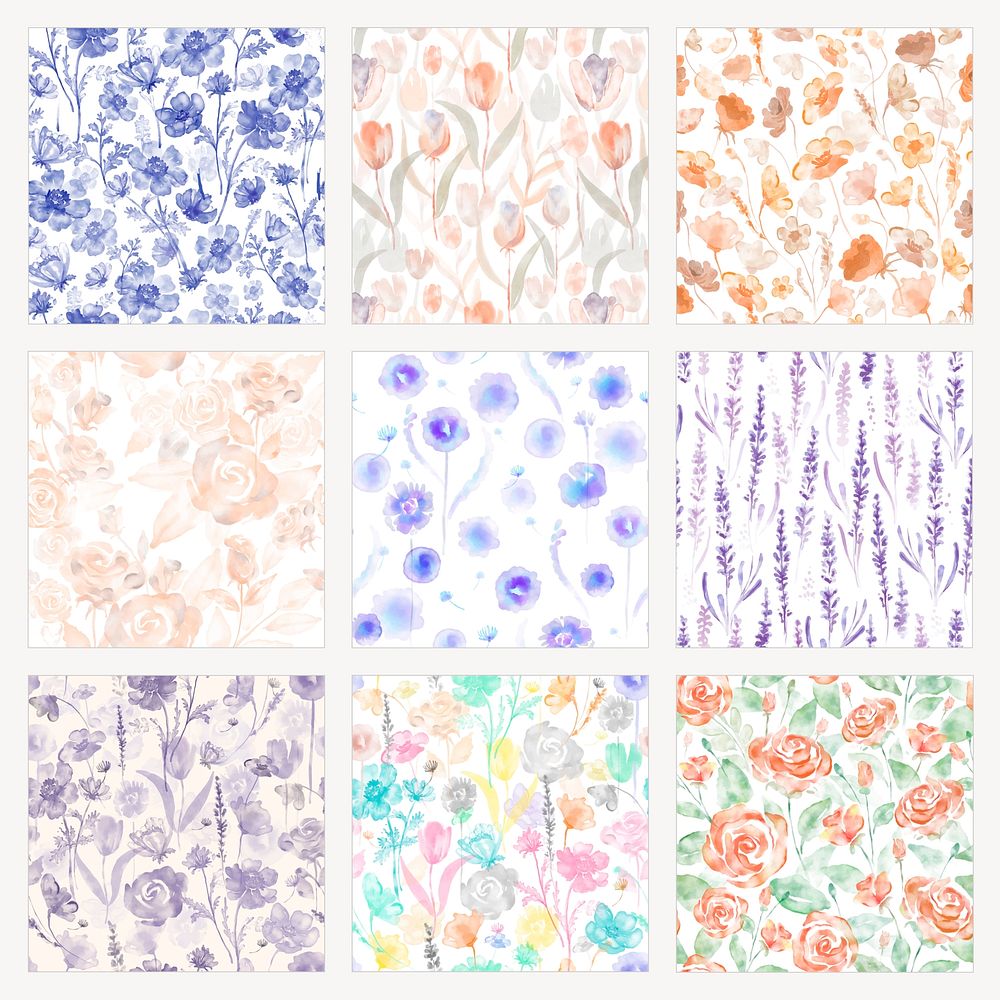 Floral background, seamless pattern watercolor graphic vector