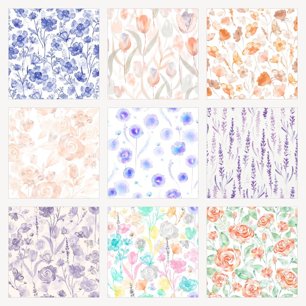Floral background, seamless pattern watercolor graphic psd