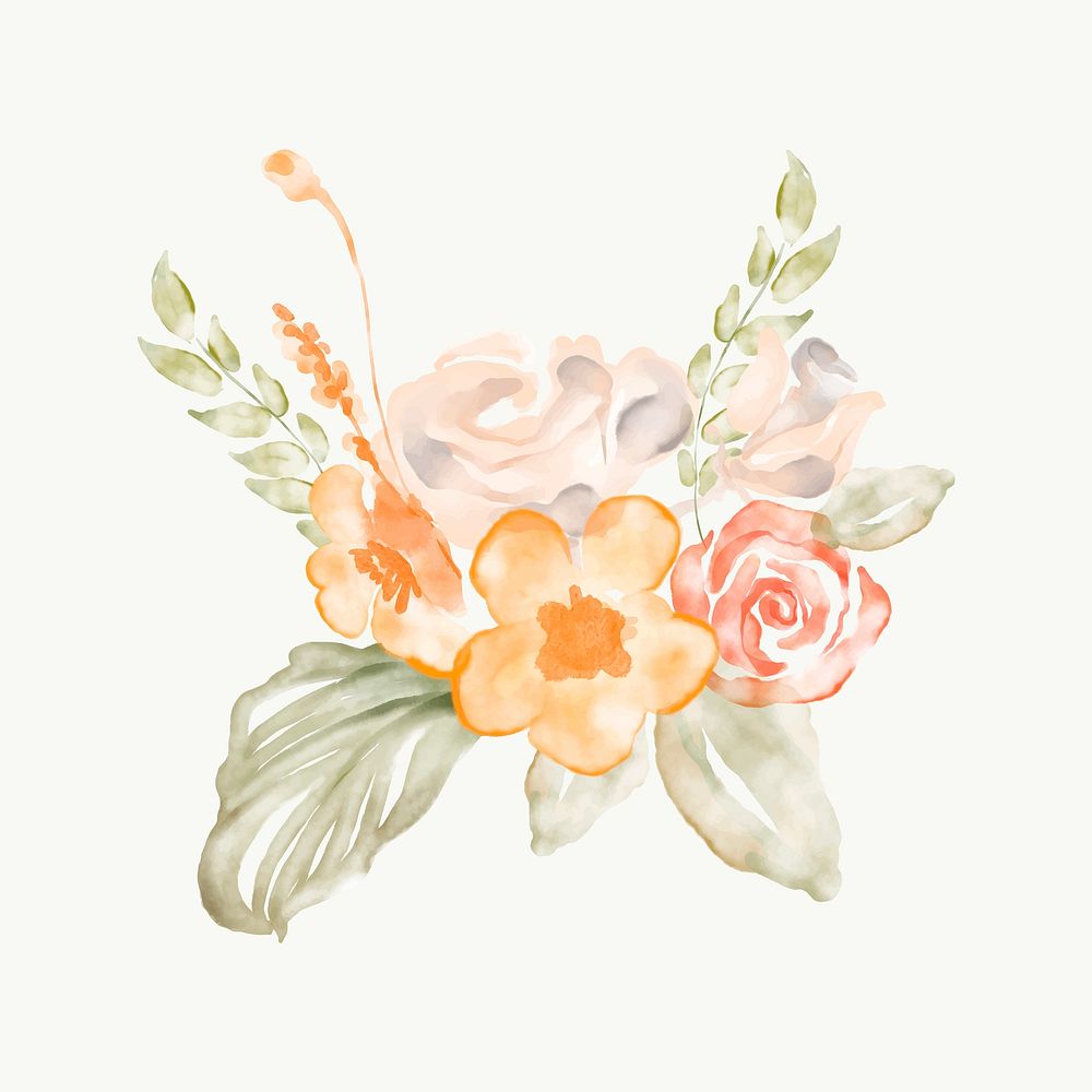 Orange flower clipart, watercolor illustration vector