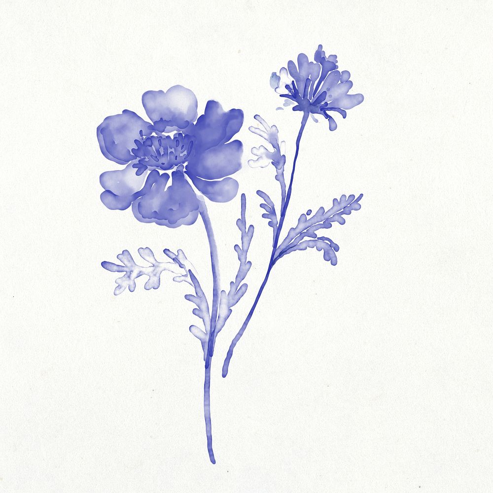 Flower clipart, watercolor purple illustration psd