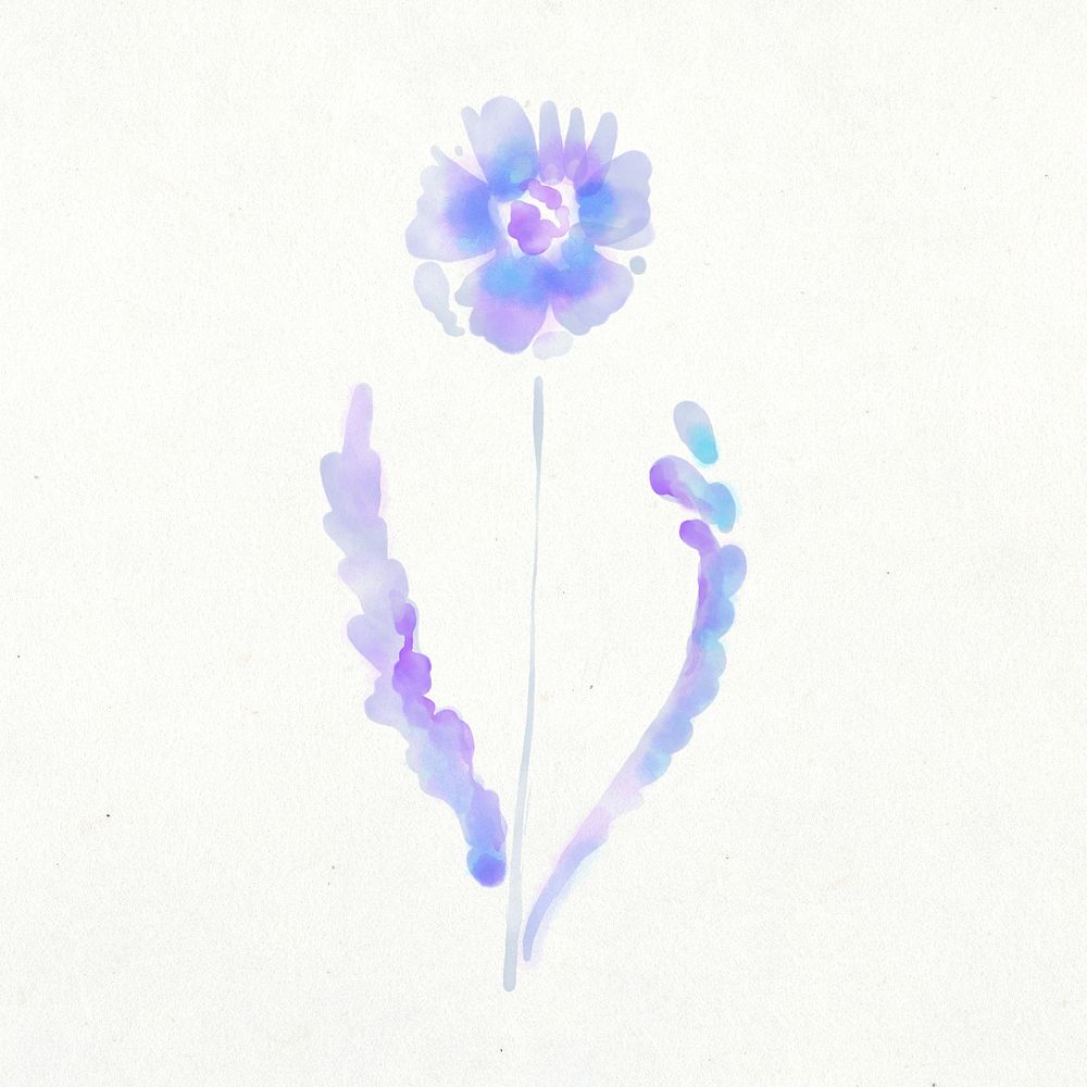 Purple flower sticker, floral watercolor design psd