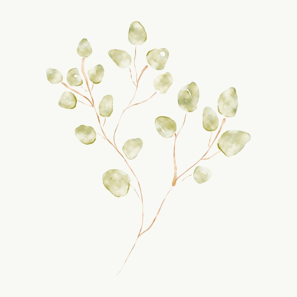 Leaves sticker, botanical watercolor design vector