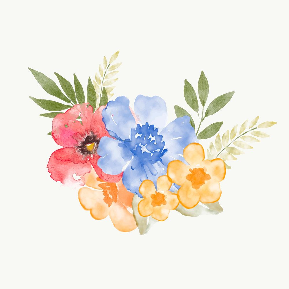 Flower bouquet planner sticker, aesthetic watercolor design vector