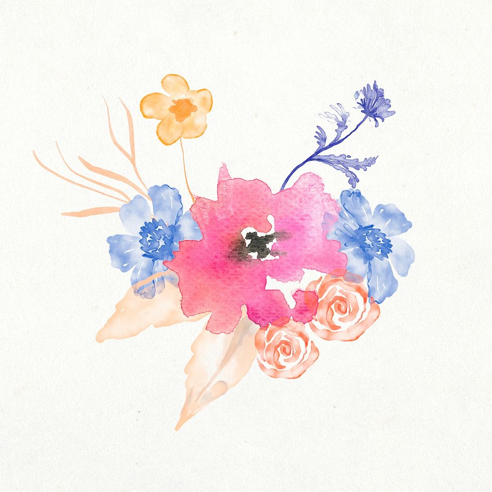 Flower bouquet planner sticker, aesthetic watercolor design psd