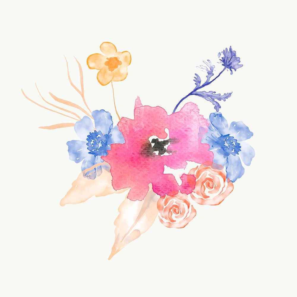 Pink flower clipart, watercolor illustration vector