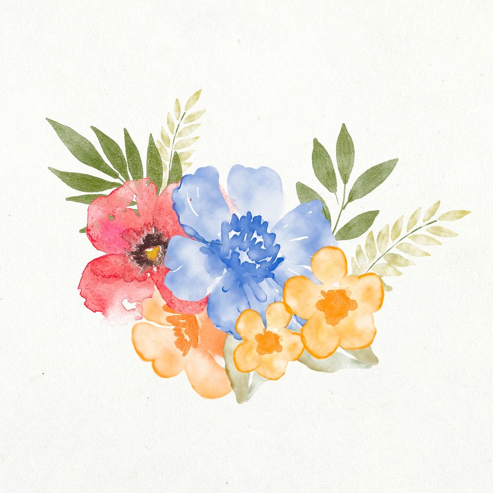 Flower bouquet planner sticker, aesthetic watercolor design psd