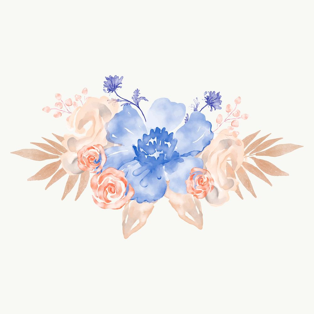 Blue flower clipart, watercolor illustration vector