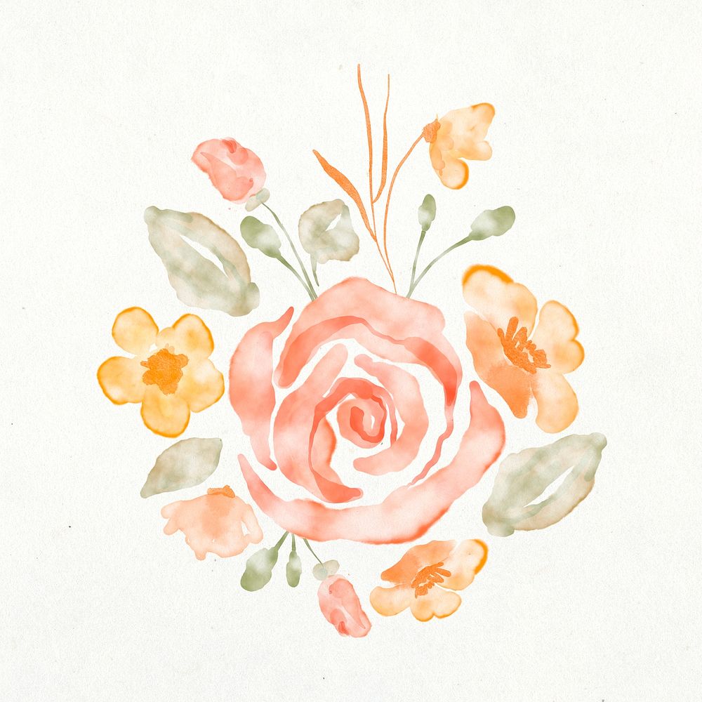 Flower bouquet sticker, aesthetic watercolor design psd