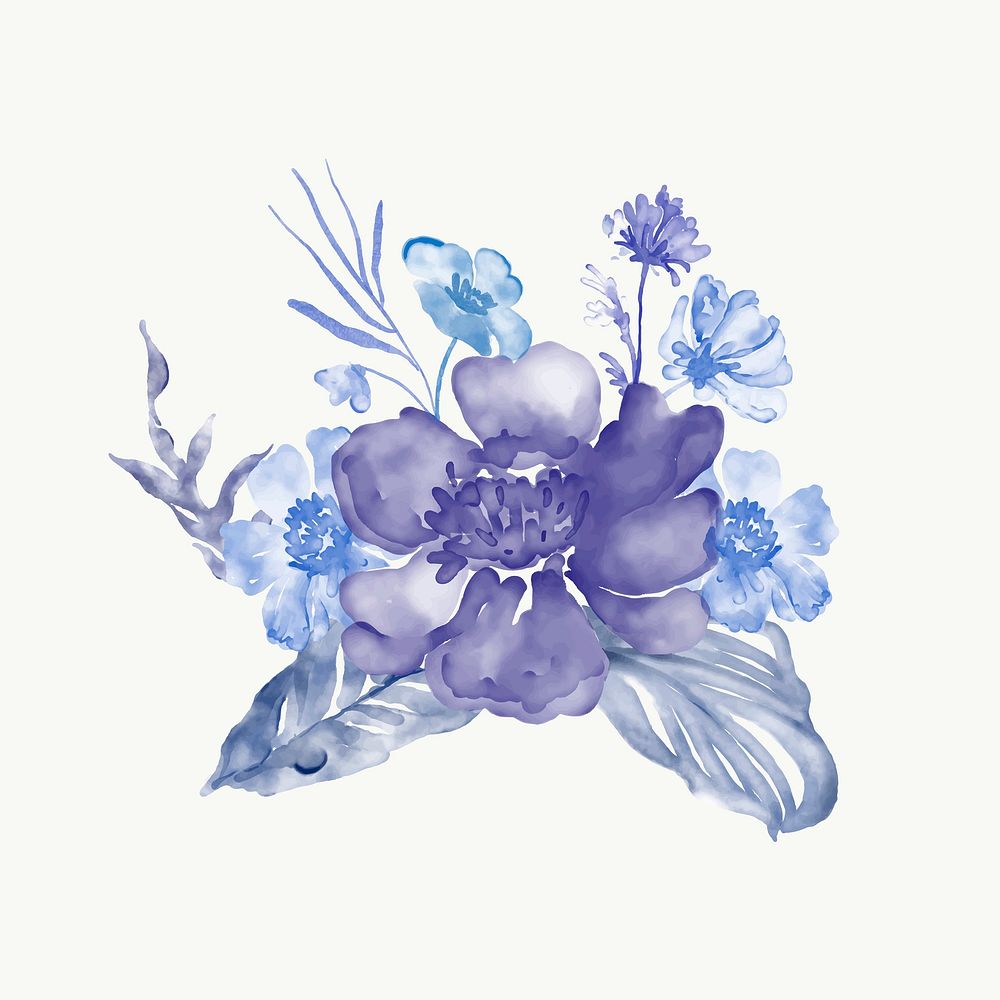 Purple flower clipart, watercolor illustration vector