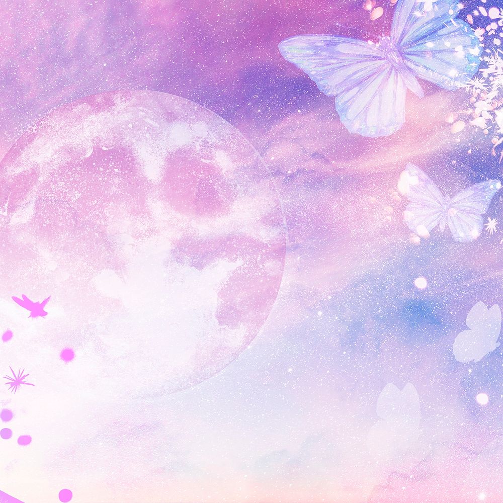 Pastel moon background, butterfly design