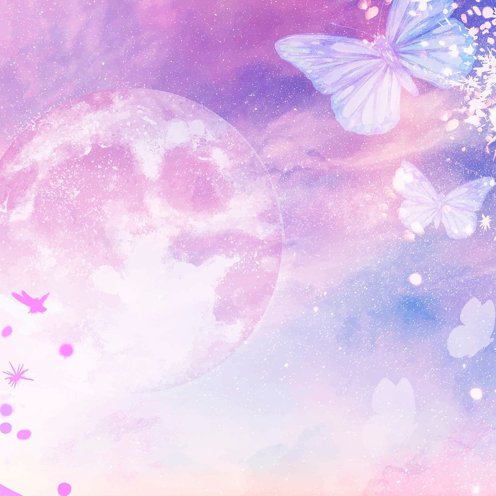 Pastel moon background, butterfly design vector