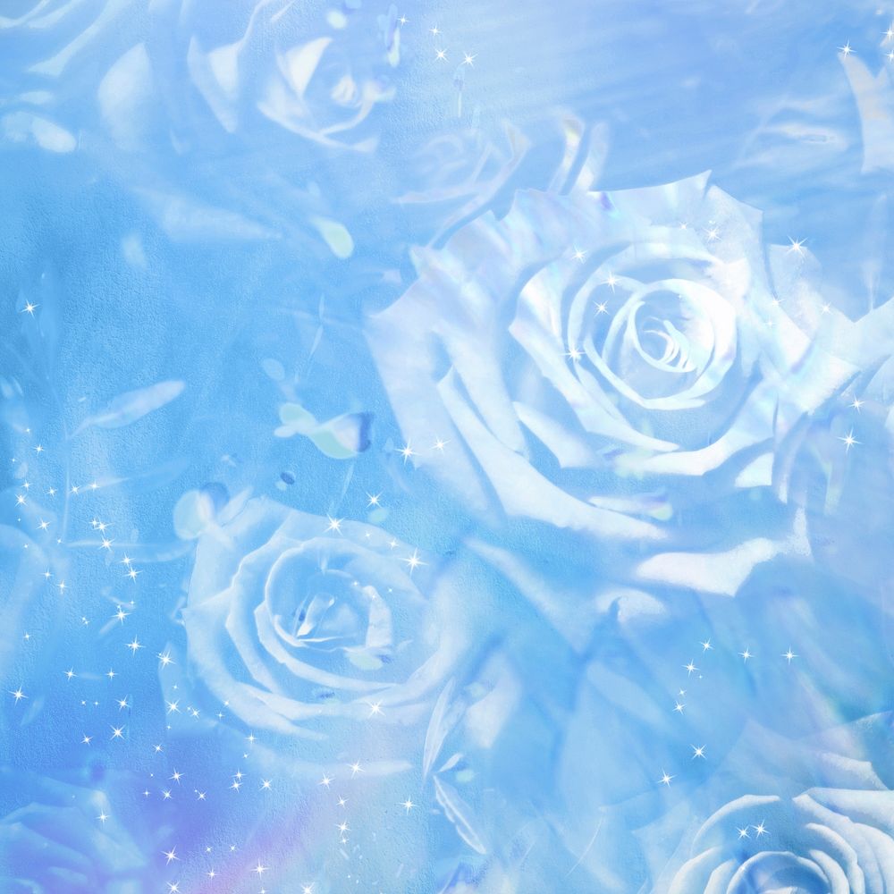 Blue roses background, sparkly floral design 
