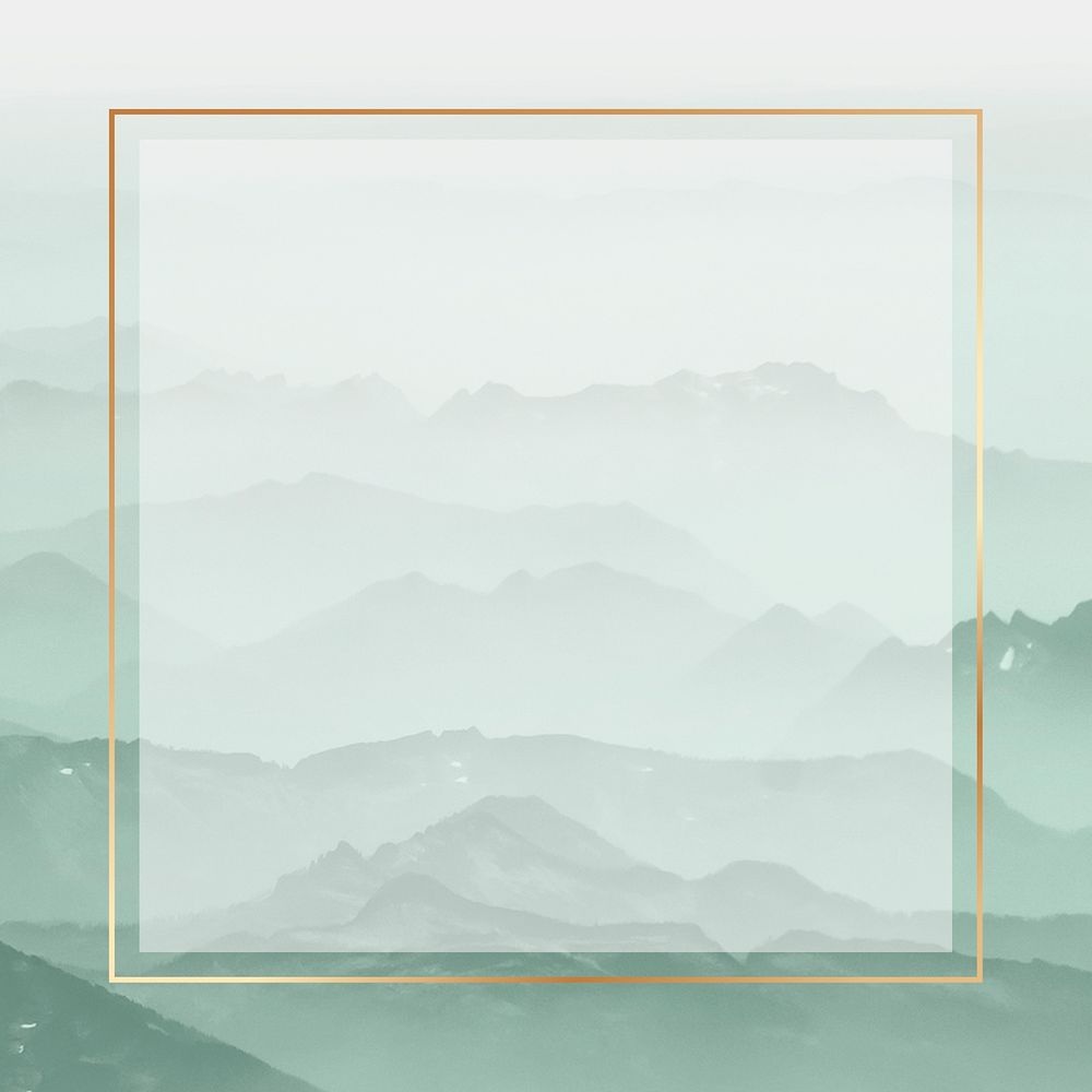 Aesthetic gold frame, mountain landscape design